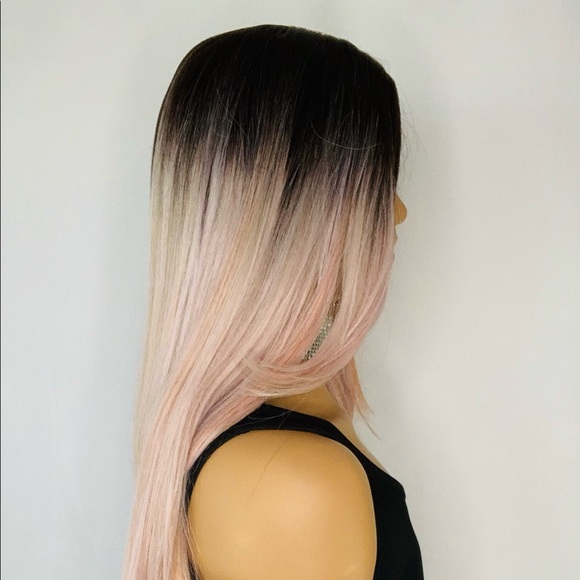 Long 30” Ombre Pink Mix Synthetic Wig with Bangs - Picture 4 of 7